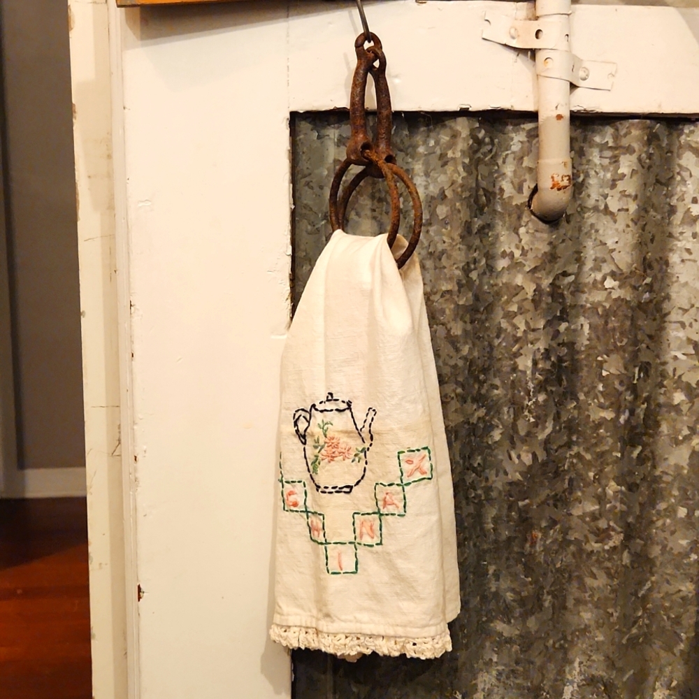 Old Horse Bit With Vintage Hand Towel